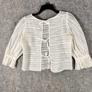 Amanda Uprichard Cream‎ Flared Sleeve Neck Blouse with Tie Closure, Size XS